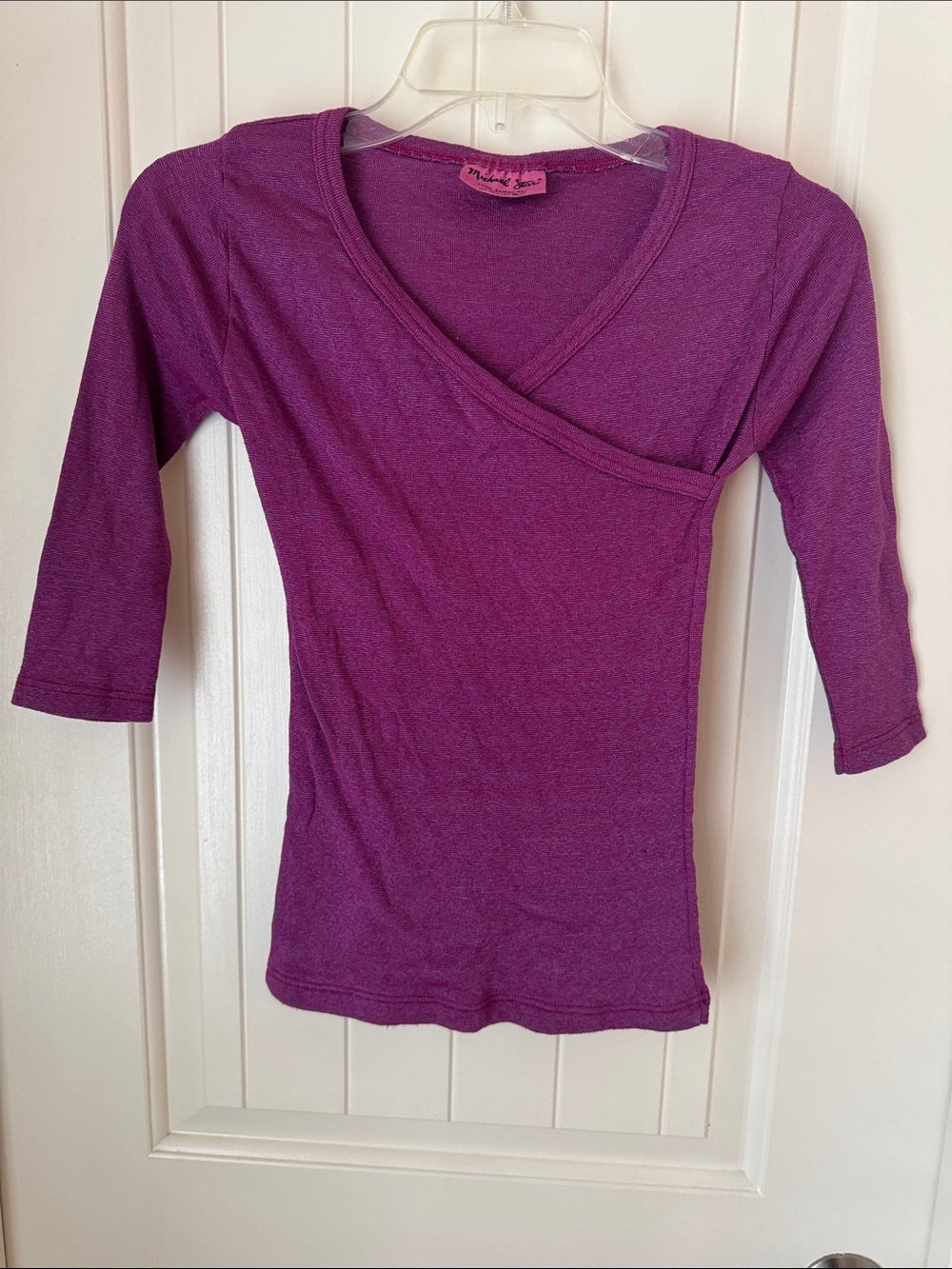 Michael Stars Purple Wrap-Front Long Sleeve Top - One size fits Most